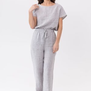 Cloudy Grey Stripe Linen / Natural Linen Loungewear