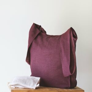 Dark Plum Linen Tote Bag with Inside Pocket